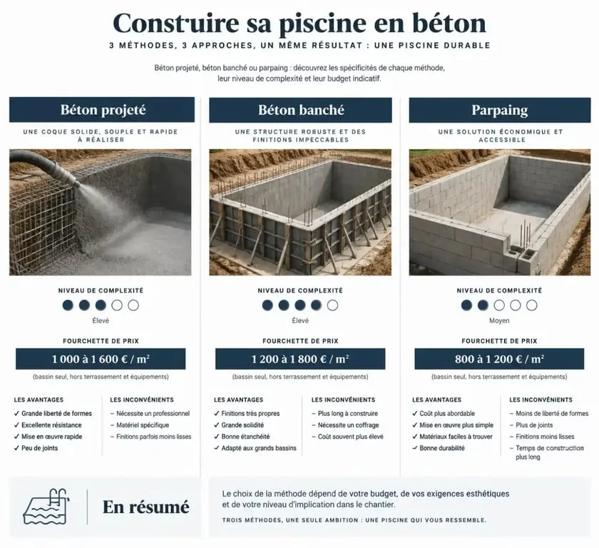 Comparatif des techniques pour construire une piscine en béton prix et complexité