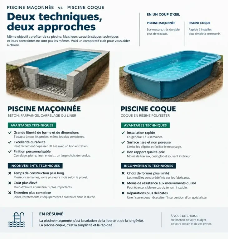 Comparatif technique piscine maçonnée vs coque pour votre projet d'avis construire piscine